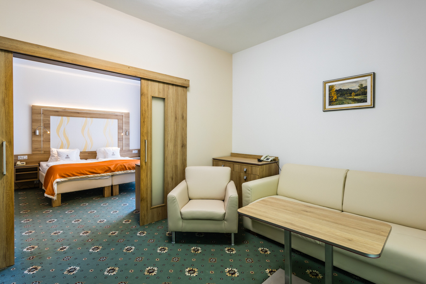 * View of the city and balcony 
* Hall with storage space
* Bedroom - double bed or twin beds
* Living room - extra bed for 1 person possible
* TV + SAT, radio, telephone, fridge, safe
* Bathroom – shower + toilet, hairdryer
